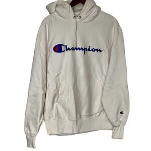Vintage 1990s Y2K Champion White‎ Reverse Weave Hoodie Hooded Sweatshirt